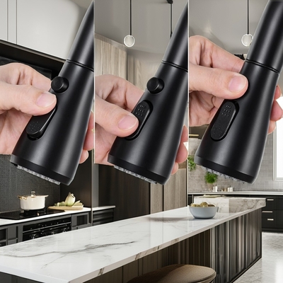Tubina de cozinha preta fosca com pulverizador e design de latão de estilo contemporâneo
