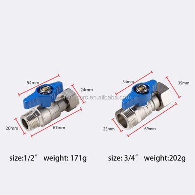 ASTM/DIN Standard Mini Ball Valve PEX Nickel Plated para tubos de gás de cobre